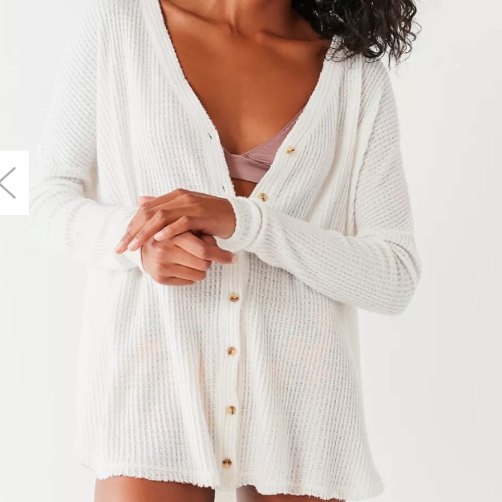 Out From Under Jojo Oversized Thermal Button-Front White Top